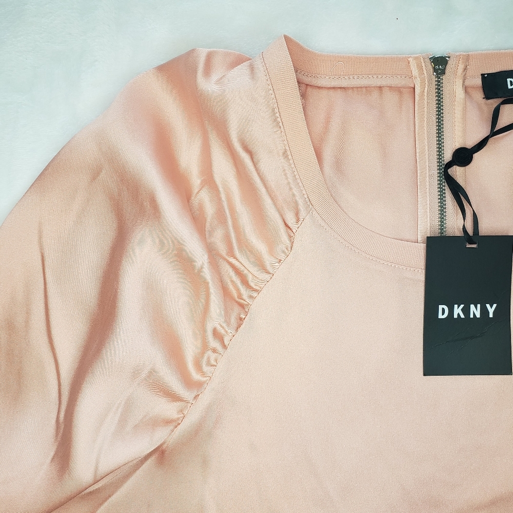 DKNY Peach Satin Ruched Short Sleeve Top--NWT--XL - Picture 2 of 14